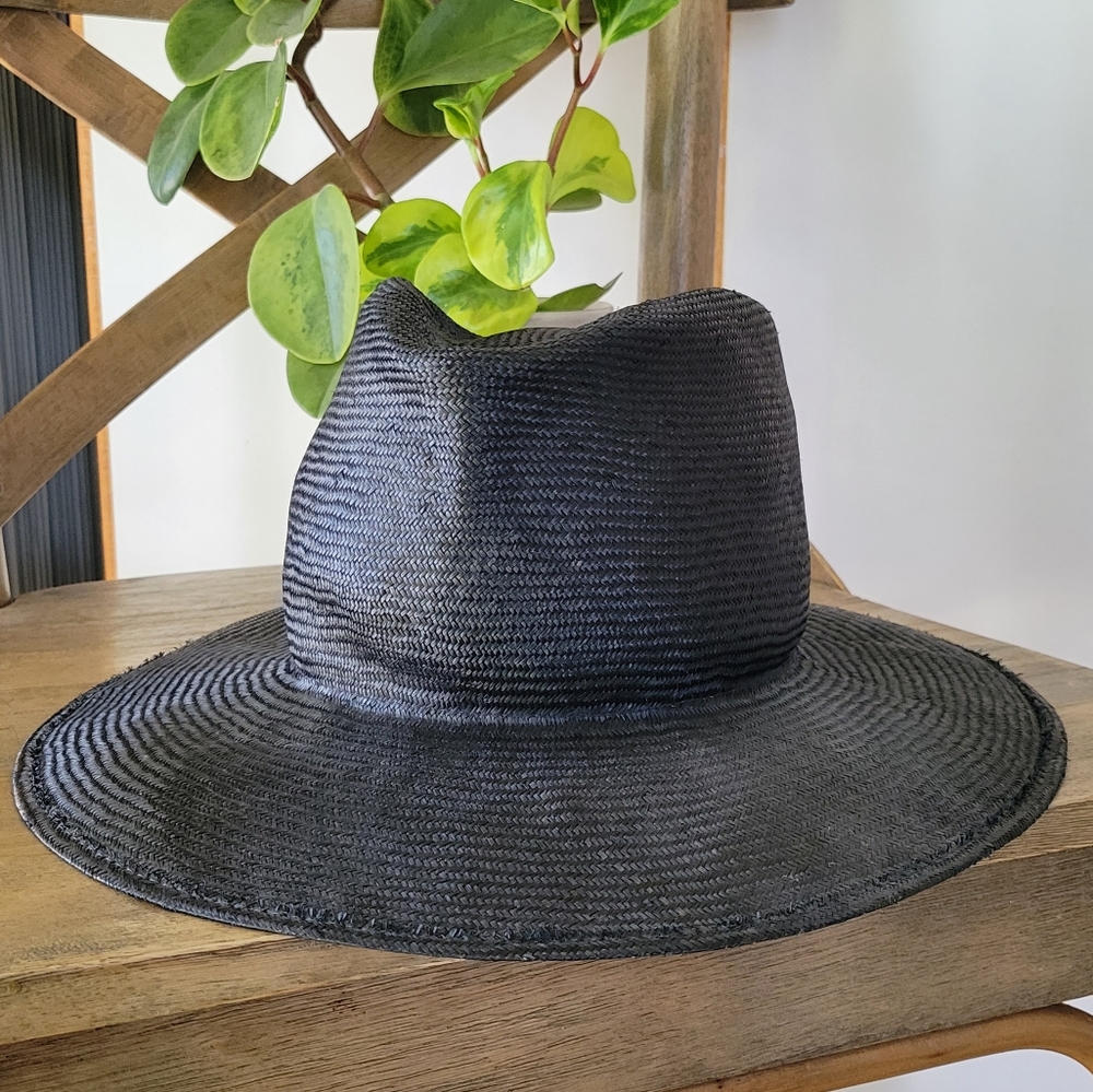 Janessa Leone Black Straw Fedora Hat L